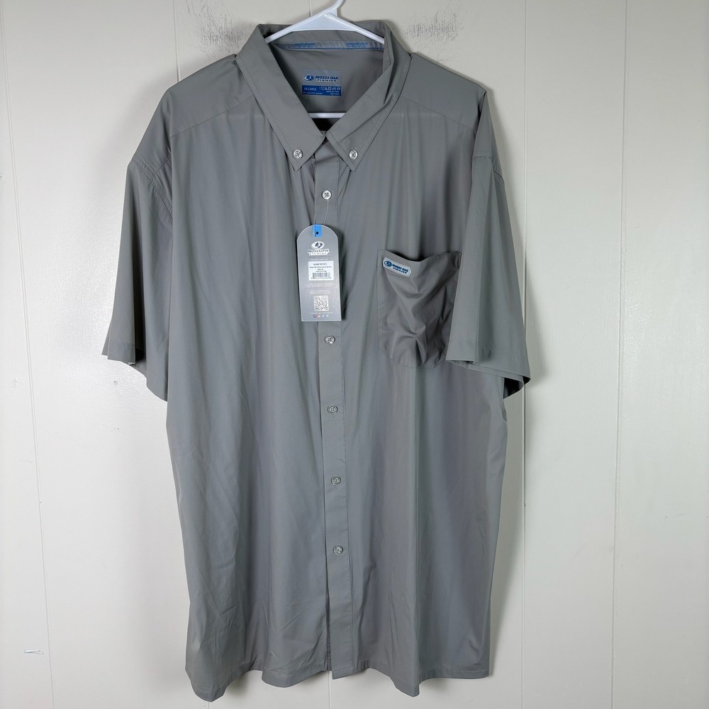 Mossy Oak Fishing Inshore SS Shirt 2X Cool Gray‎ Button Down Short Sleeve